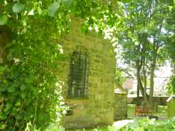 Second oblique view of left external wall of Saxon Church, Saxon Green, Escomb July 2016